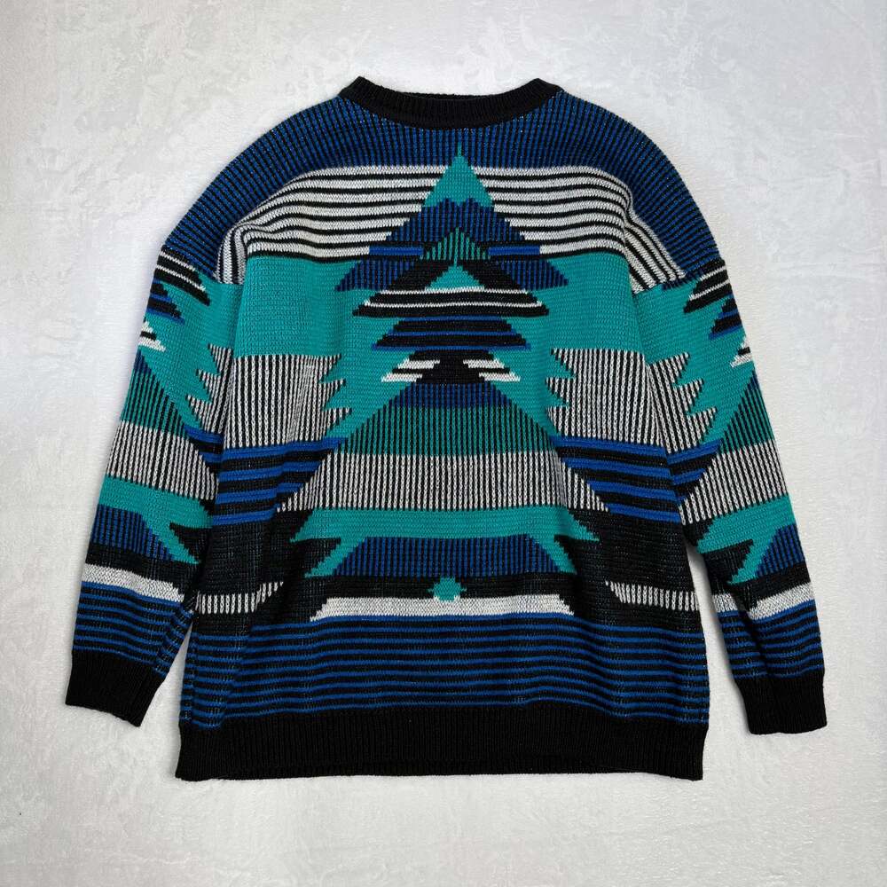 VTG Reference Point Geometric Sweater Women’s 2X Blue Multi Metallic Retro 1980s